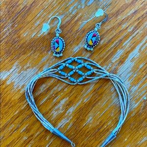turquoise and silver earrings and bracelet